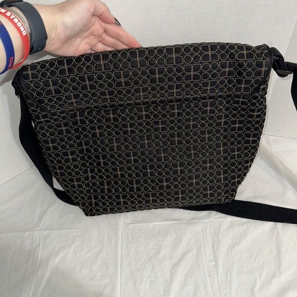Kate Spade Black & Gold Geometric Messenger Bag With Pink Interior - Picture 3 of 6